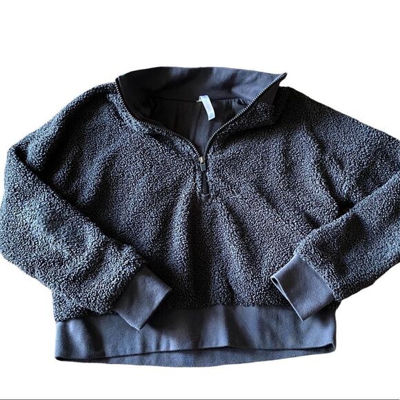 Fabletics Wm’s Sz XS Dark Gray 1/2 Zip Pull Over Cropped Sherpa Jacket - Picture 1 of 3